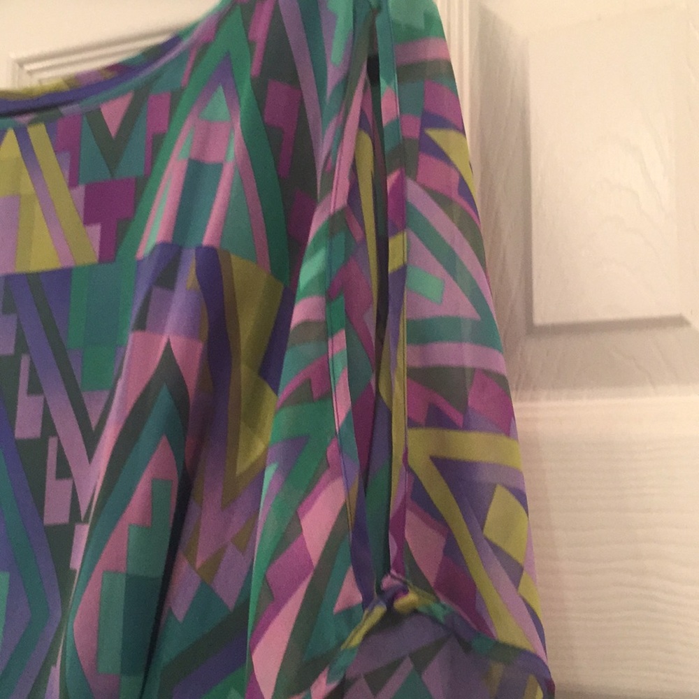 Adrianna Papell Geometric Print Midi Dress - Green, Purple, Yellow - Picture 3 of 13